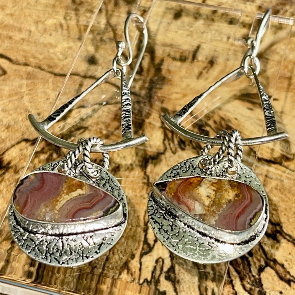 Crazy Lace Agate & Larimar Earrings 2 1/2”